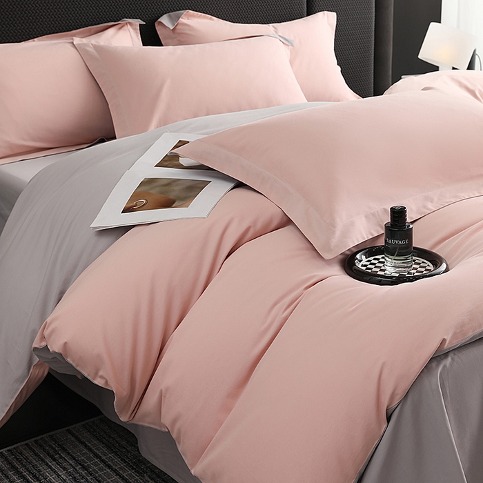 91家纺网 家纺一手货源 找家纺 洽想家 2025新款全棉磨毛纯色四件套 紫薇粉浅灰