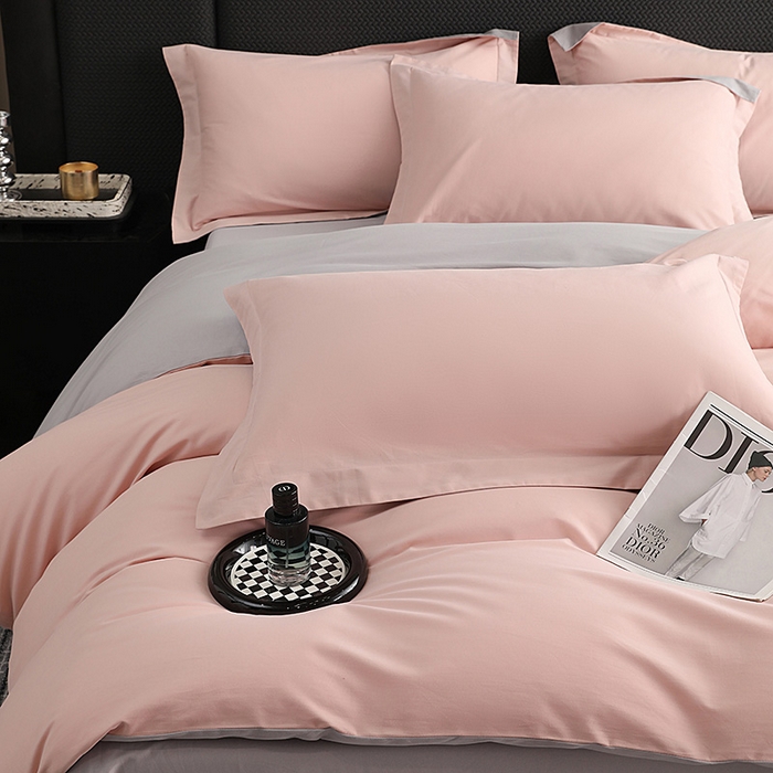 91家纺网 家纺一手货源 找家纺 洽想家 2025新款全棉磨毛纯色四件套 紫薇粉浅灰