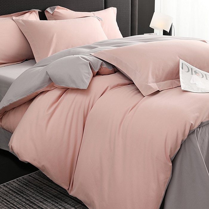 91家纺网 家纺一手货源 找家纺 洽想家 2025新款全棉磨毛纯色四件套 紫薇粉浅灰