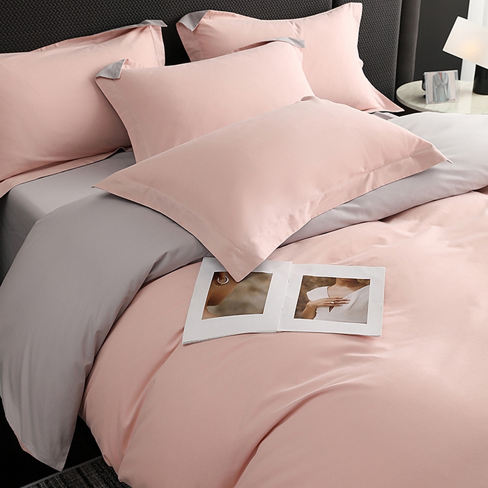 91家纺网 家纺一手货源 找家纺 洽想家 2025新款全棉磨毛纯色四件套 紫薇粉浅灰