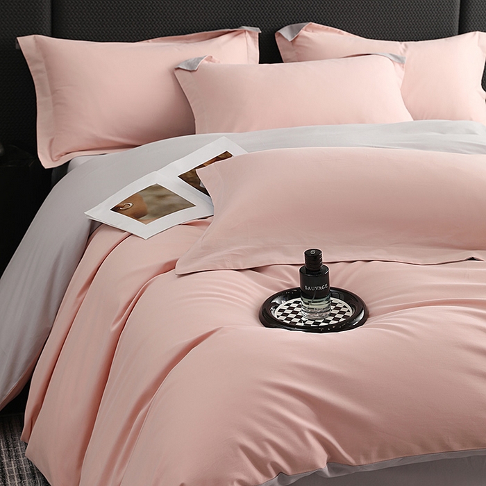 91家纺网 家纺一手货源 找家纺 洽想家 2025新款全棉磨毛纯色四件套 紫薇粉浅灰