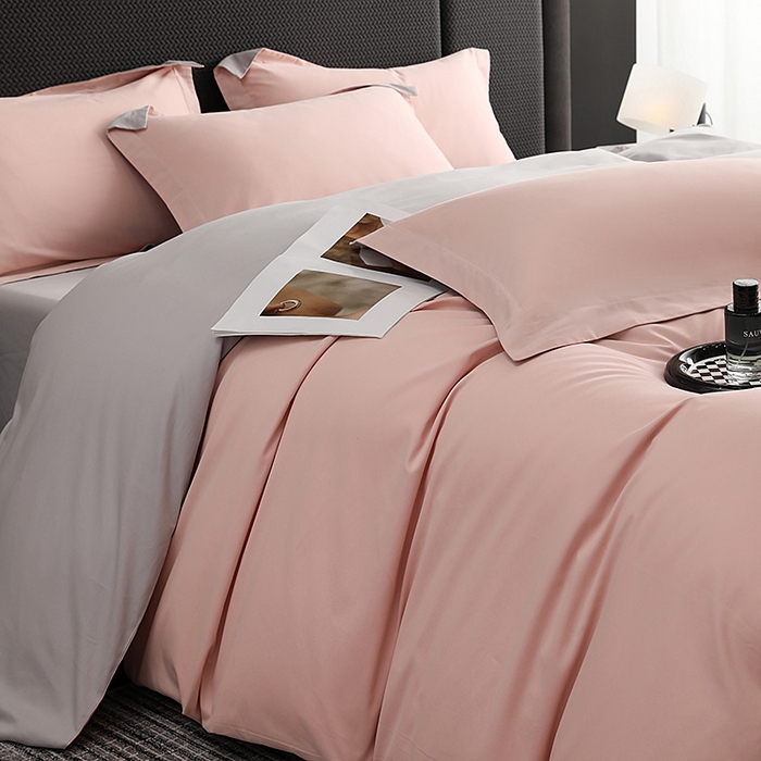 91家纺网 家纺一手货源 找家纺 洽想家 2025新款全棉磨毛纯色四件套 紫薇粉浅灰