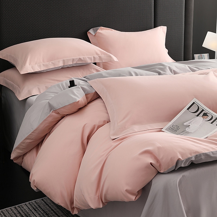 91家纺网 家纺一手货源 找家纺 洽想家 2025新款全棉磨毛纯色四件套 紫薇粉浅灰