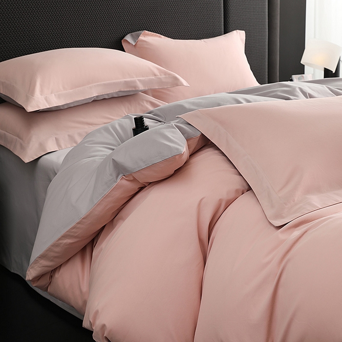 91家纺网 家纺一手货源 找家纺 洽想家 2025新款全棉磨毛纯色四件套 紫薇粉浅灰