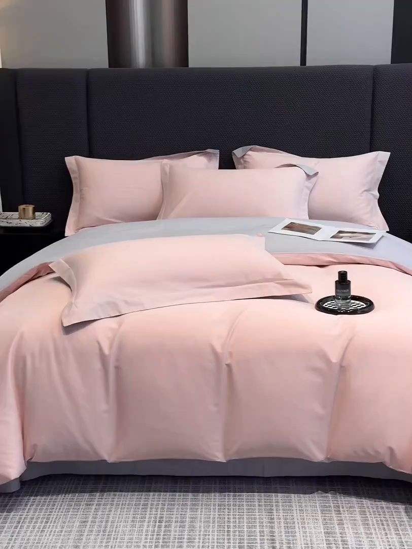 91家纺网 家纺一手货源 找家纺 洽想家 2025新款全棉磨毛纯色四件套 紫薇粉浅灰