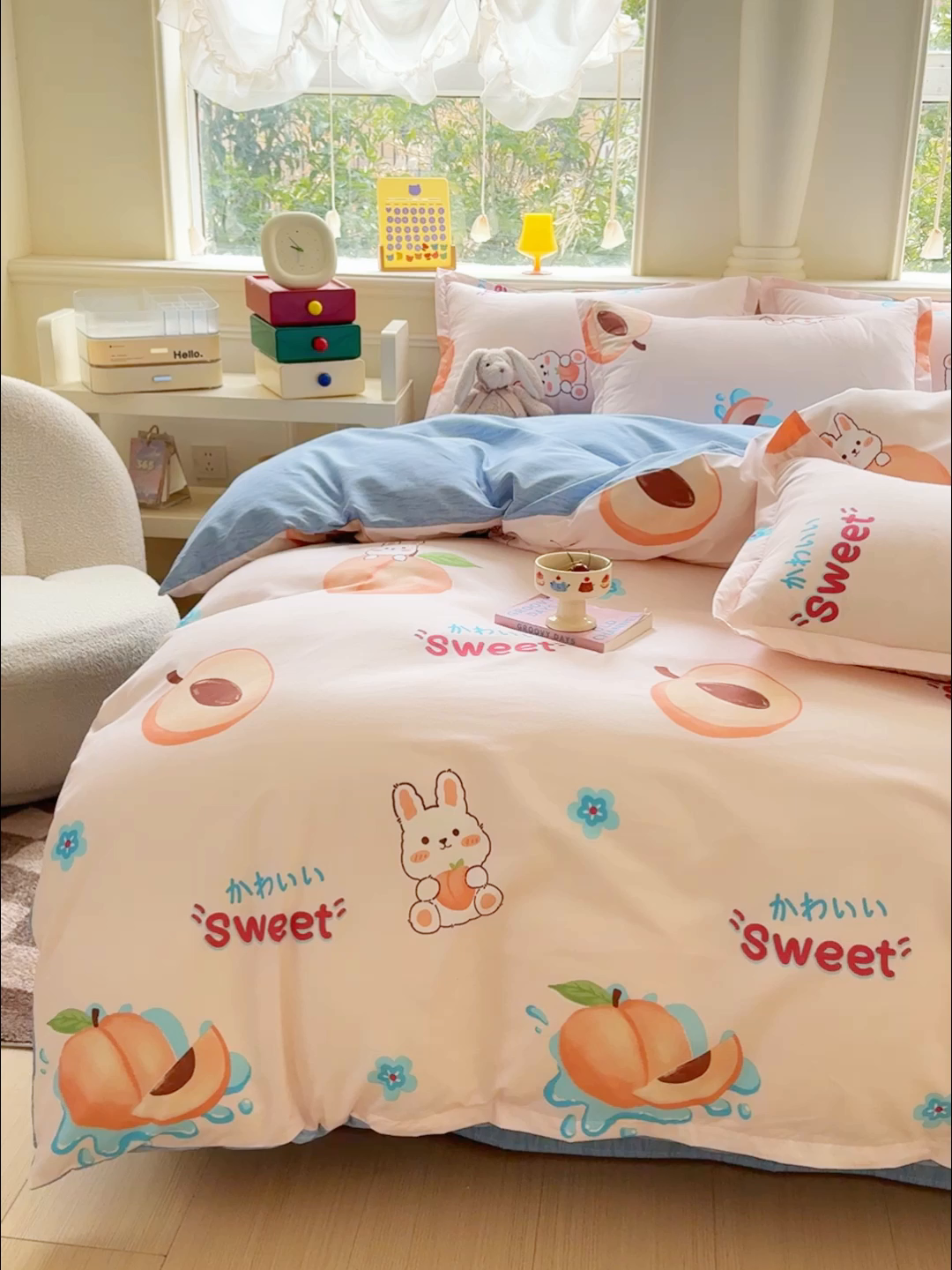 91家纺网 家纺一手货源 找家纺 佑佳家纺 2025新款铂金棉芦荟棉单被套「支持定做各种尺寸」 兔兔桃桃