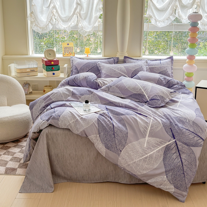 91家纺网 家纺一手货源 找家纺 佑佳家纺 2025新款铂金棉芦荟棉单被套「支持定做各种尺寸」 芜叶