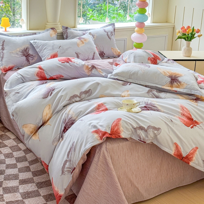 91家纺网 家纺一手货源 找家纺 佑佳家纺 2025新款铂金棉芦荟棉单被套「支持定做各种尺寸」 五彩蝶