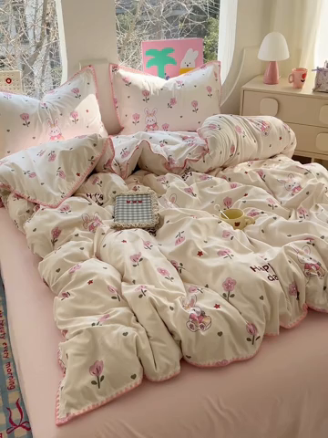 91家纺网 家纺一手货源 找家纺 （总）思诺羽床笠 2025新款亲肤棉贝壳花边四件套