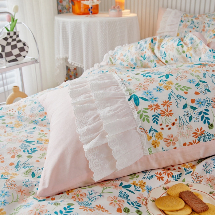 91家纺网 家纺一手货源 找家纺 亲亲公主 2025全棉蕾丝花边床裙公主风四件套 甜心花园-玉色