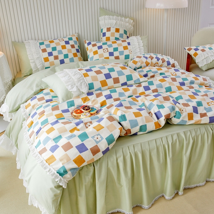 亲亲公主 2025全棉蕾丝花边床裙公主风四件套 甜心花园-绿色