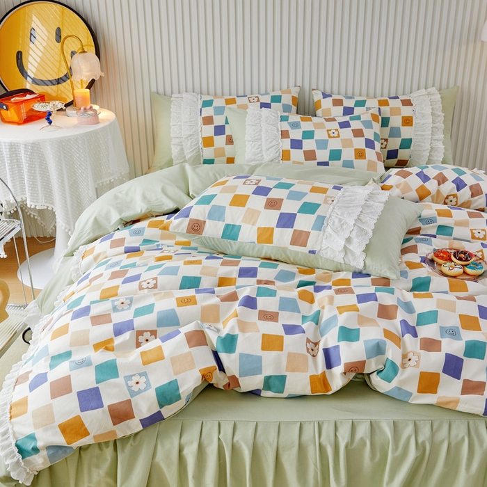 91家纺网 家纺一手货源 找家纺 亲亲公主 2025全棉蕾丝花边床裙公主风四件套 甜心花园-绿色