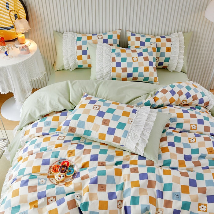 91家纺网 家纺一手货源 找家纺 亲亲公主 2025全棉蕾丝花边床裙公主风四件套 甜心花园-绿色