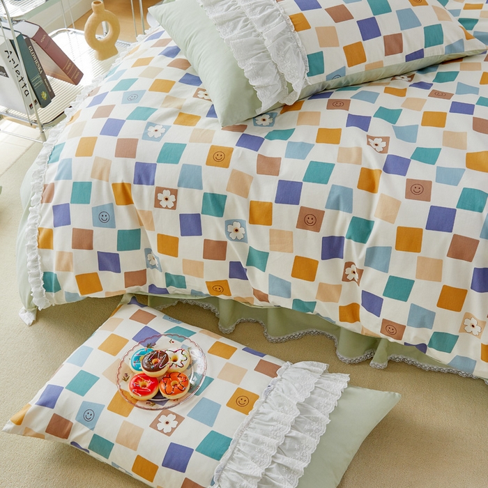 91家纺网 家纺一手货源 找家纺 亲亲公主 2025全棉蕾丝花边床裙公主风四件套 甜心花园-绿色