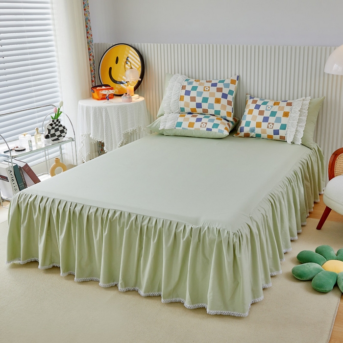 91家纺网 家纺一手货源 找家纺 亲亲公主 2025全棉蕾丝花边床裙公主风四件套 甜心花园-绿色