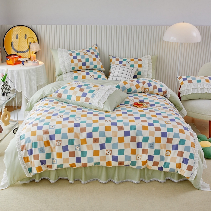 91家纺网 家纺一手货源 找家纺 亲亲公主 2025全棉蕾丝花边床裙公主风四件套 甜心花园-绿色