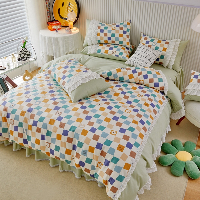 91家纺网 家纺一手货源 找家纺 亲亲公主 2025全棉蕾丝花边床裙公主风四件套 甜心花园-绿色