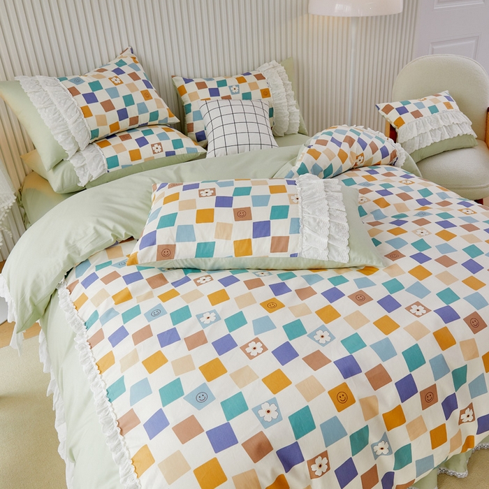 91家纺网 家纺一手货源 找家纺 亲亲公主 2025全棉蕾丝花边床裙公主风四件套 甜心花园-绿色