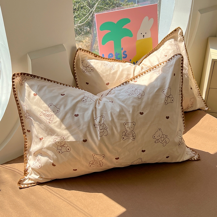 91家纺网 家纺一手货源 找家纺 思诺羽床笠 2025新款亲肤棉贝壳花边四件套 贝壳边-爱心熊