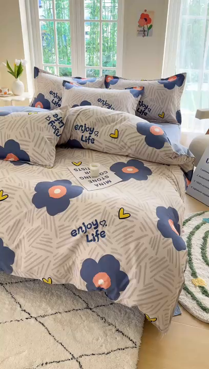 91家纺网 家纺一手货源 找家纺 正莱欣 2025新品加厚生态棉磨毛四件套高克重植物羊绒床单款床笠款四件套大量现货 花开有时