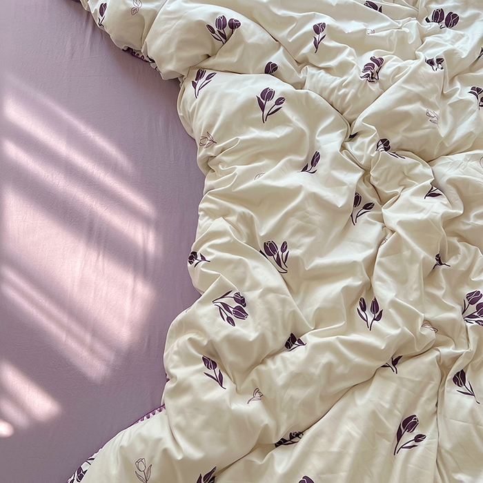 91家纺网 家纺一手货源 找家纺 思诺羽床笠 2025新款亲肤棉贝壳花边四件套 贝壳边-丁香紫