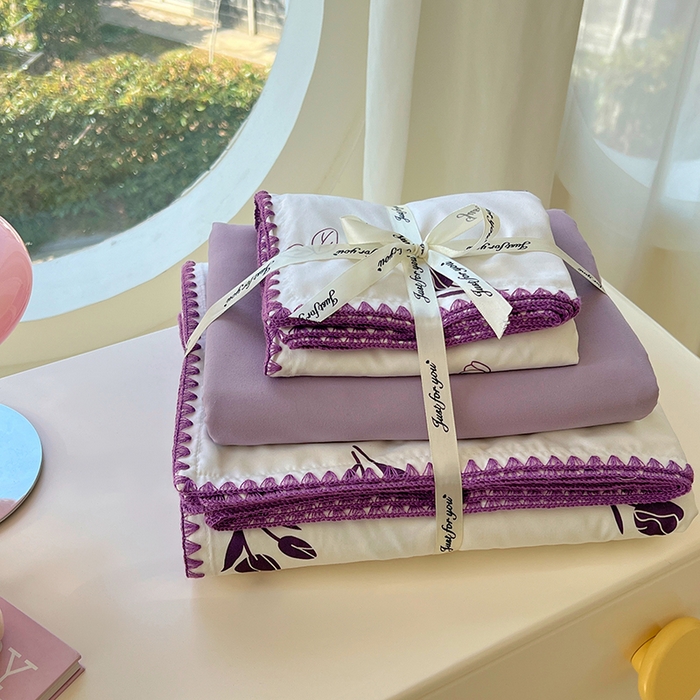 91家纺网 家纺一手货源 找家纺 思诺羽床笠 2025新款亲肤棉贝壳花边四件套 贝壳边-丁香紫