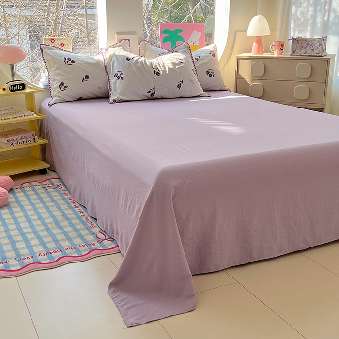 91家纺网 家纺一手货源 找家纺 思诺羽床笠 2025新款亲肤棉贝壳花边四件套 贝壳边-丁香紫