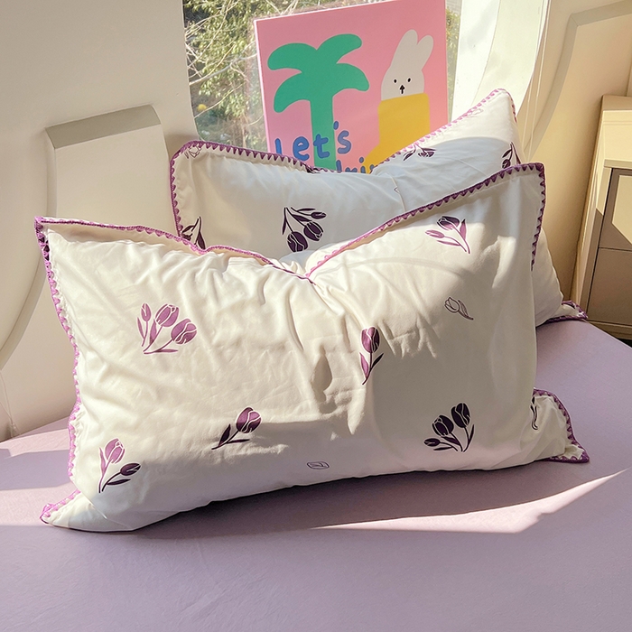 91家纺网 家纺一手货源 找家纺 思诺羽床笠 2025新款亲肤棉贝壳花边四件套 贝壳边-丁香紫