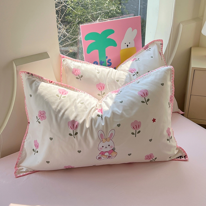 91家纺网 家纺一手货源 找家纺 思诺羽床笠 2025新款亲肤棉贝壳花边四件套 贝壳边-田园兔