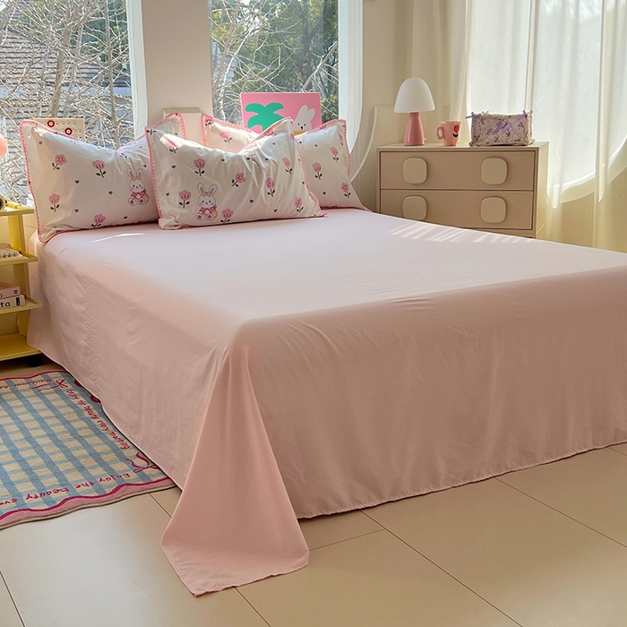 91家纺网 家纺一手货源 找家纺 思诺羽床笠 2025新款亲肤棉贝壳花边四件套 贝壳边-田园兔