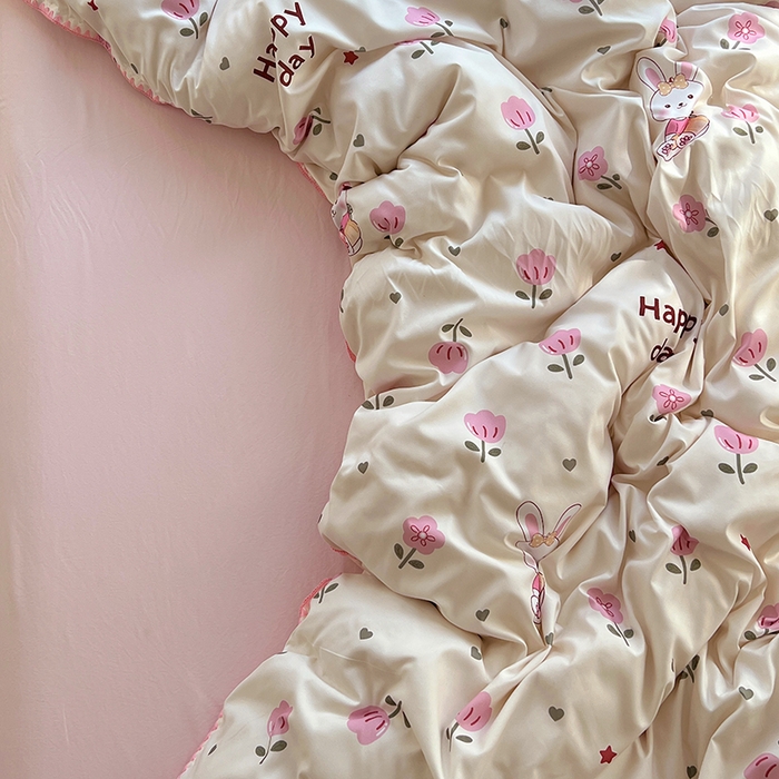 91家纺网 家纺一手货源 找家纺 思诺羽床笠 2025新款亲肤棉贝壳花边四件套 贝壳边-田园兔