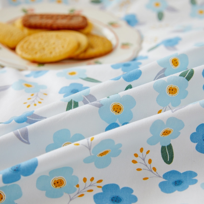 91家纺网 家纺一手货源 找家纺 亲亲公主 2025全棉蕾丝花边床裙公主风四件套 甜心花园-蓝色