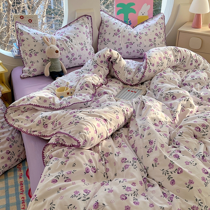 91家纺网 家纺一手货源 找家纺 思诺羽床笠 2025新款亲肤棉贝壳花边四件套 贝壳边-闲趣花开