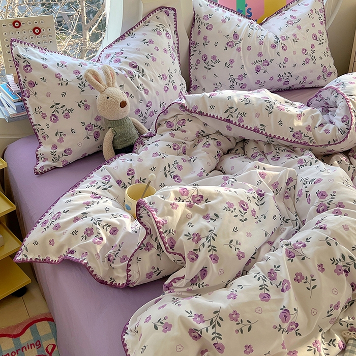 91家纺网 家纺一手货源 找家纺 思诺羽床笠 2025新款亲肤棉贝壳花边四件套 贝壳边-闲趣花开