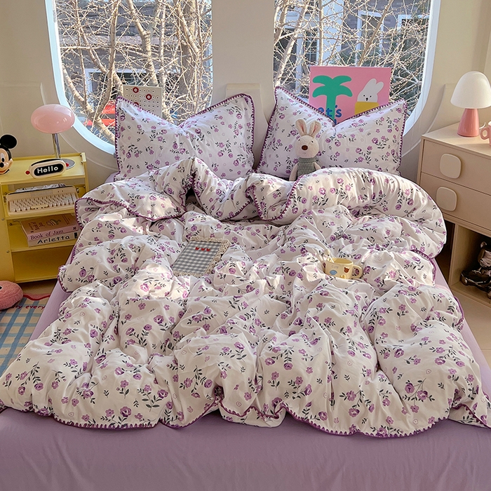 91家纺网 家纺一手货源 找家纺 思诺羽床笠 2025新款亲肤棉贝壳花边四件套 贝壳边-闲趣花开