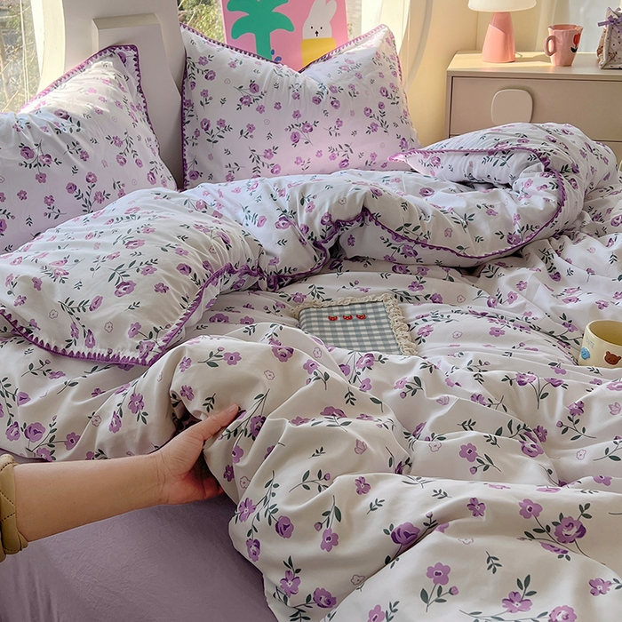 91家纺网 家纺一手货源 找家纺 思诺羽床笠 2025新款亲肤棉贝壳花边四件套 贝壳边-闲趣花开