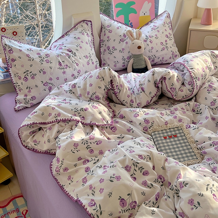 91家纺网 家纺一手货源 找家纺 思诺羽床笠 2025新款亲肤棉贝壳花边四件套 贝壳边-闲趣花开