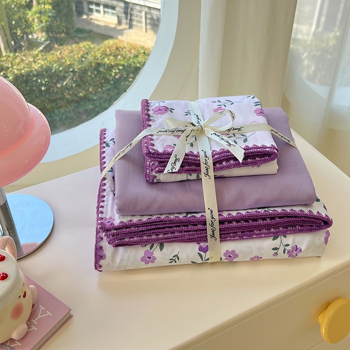 91家纺网 家纺一手货源 找家纺 思诺羽床笠 2025新款亲肤棉贝壳花边四件套 贝壳边-闲趣花开