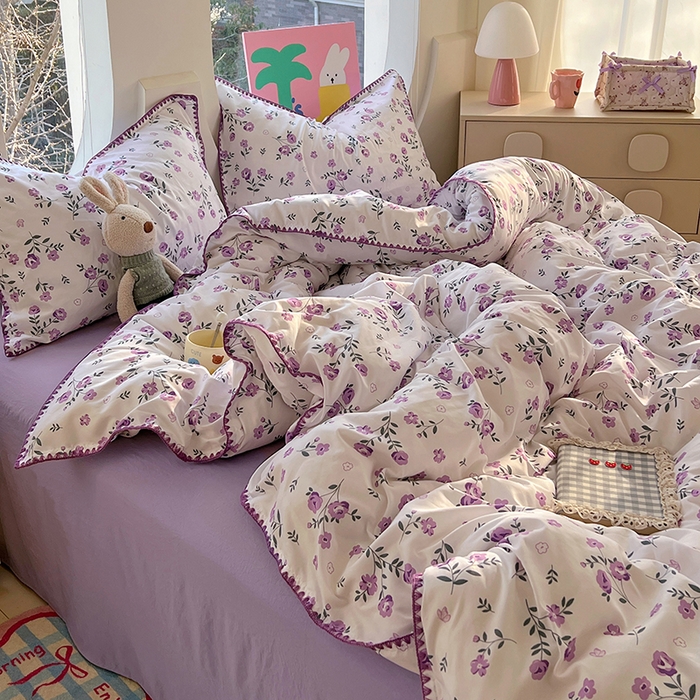 91家纺网 家纺一手货源 找家纺 思诺羽床笠 2025新款亲肤棉贝壳花边四件套 贝壳边-闲趣花开