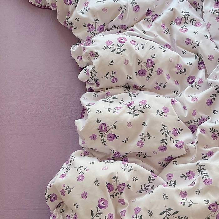 91家纺网 家纺一手货源 找家纺 思诺羽床笠 2025新款亲肤棉贝壳花边四件套 贝壳边-闲趣花开