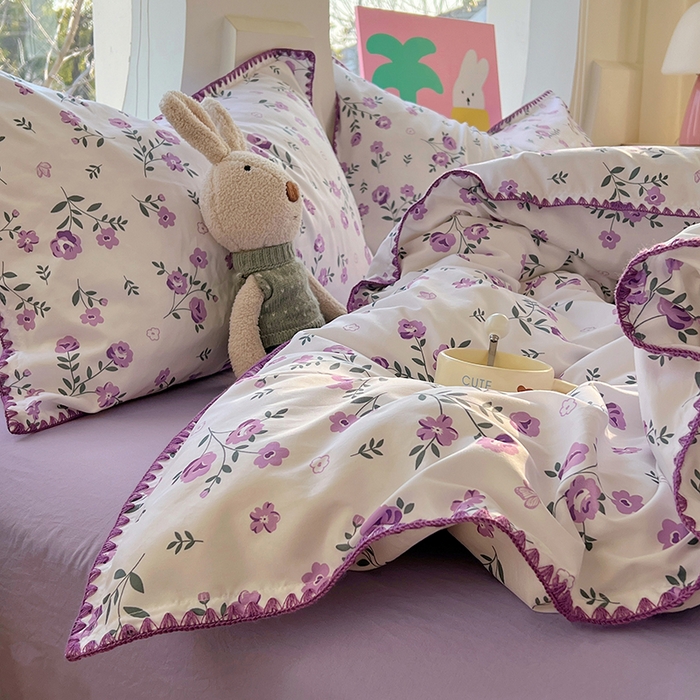 91家纺网 家纺一手货源 找家纺 思诺羽床笠 2025新款亲肤棉贝壳花边四件套 贝壳边-闲趣花开