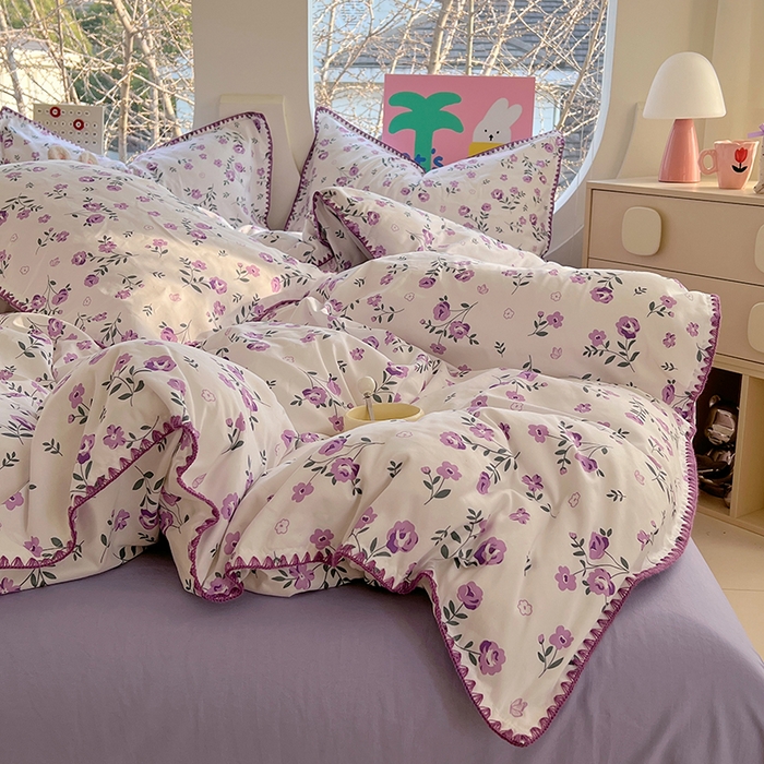 91家纺网 家纺一手货源 找家纺 思诺羽床笠 2025新款亲肤棉贝壳花边四件套 贝壳边-闲趣花开