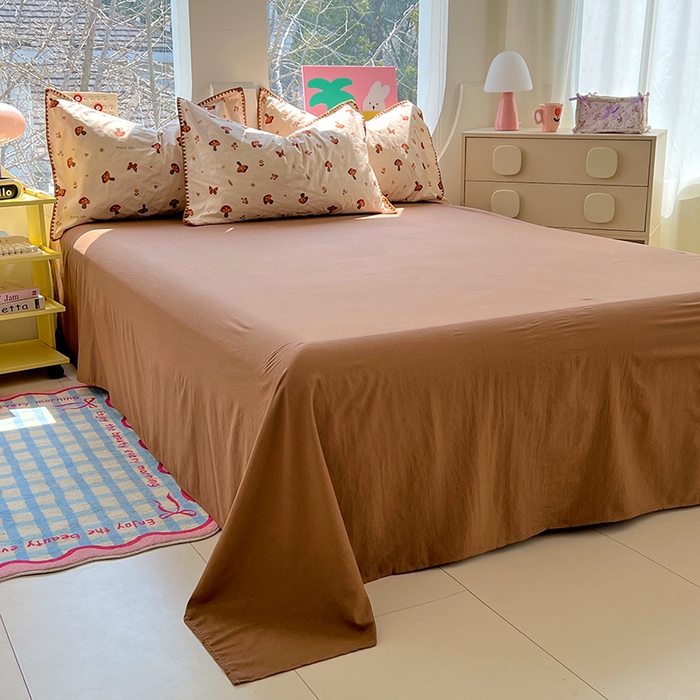 91家纺网 家纺一手货源 找家纺 思诺羽床笠 2025新款亲肤棉贝壳花边四件套 贝壳边-小蘑菇