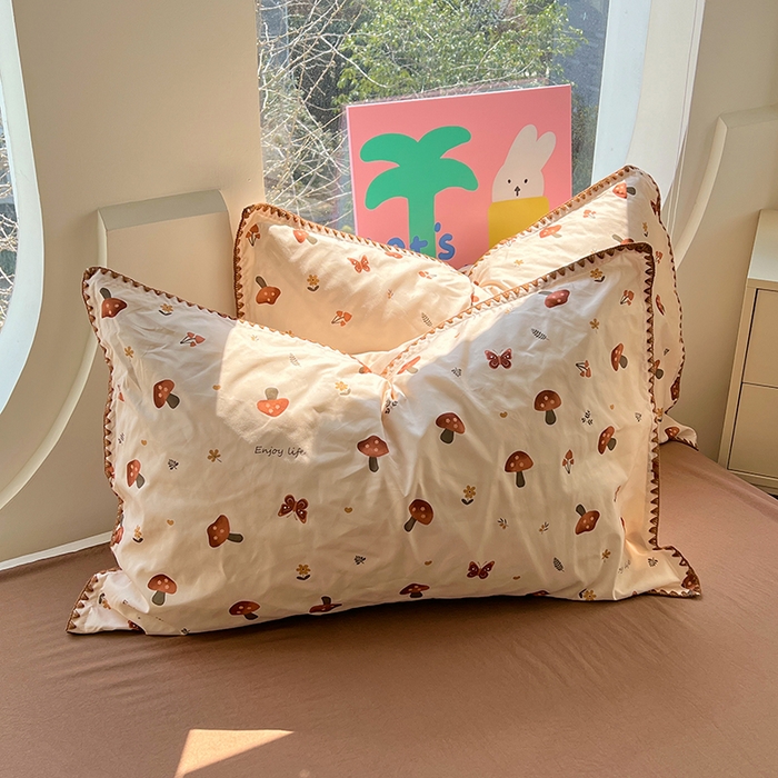 91家纺网 家纺一手货源 找家纺 思诺羽床笠 2025新款亲肤棉贝壳花边四件套 贝壳边-小蘑菇