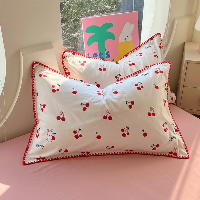 91家纺网 家纺一手货源 找家纺 思诺羽床笠 2025新款亲肤棉贝壳花边四件套 贝壳边-樱桃红