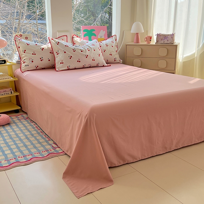 91家纺网 家纺一手货源 找家纺 思诺羽床笠 2025新款亲肤棉贝壳花边四件套 贝壳边-樱桃红