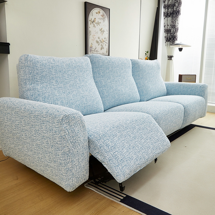 91家纺网 家纺一手货源 找家纺 丝绮鹿 2025新款竹节雪尼尔芝华士沙发套 迷雾蓝