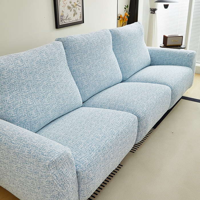 91家纺网 家纺一手货源 找家纺 丝绮鹿 2025新款竹节雪尼尔芝华士沙发套 迷雾蓝