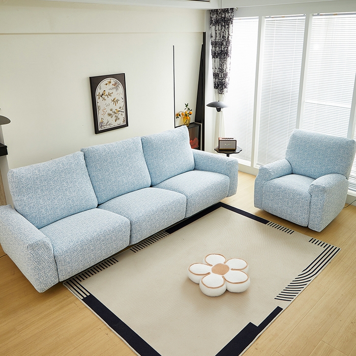 91家纺网 家纺一手货源 找家纺 丝绮鹿 2025新款竹节雪尼尔芝华士沙发套 迷雾蓝