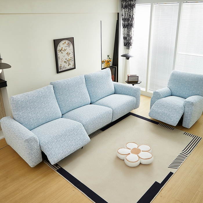 91家纺网 家纺一手货源 找家纺 丝绮鹿 2025新款竹节雪尼尔芝华士沙发套 迷雾蓝